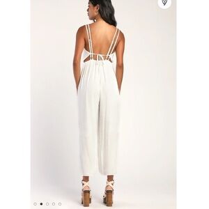 NWT LULU’S Sunny and Chic Ivory Swiss Dot Backless Jumpsuit women size XL